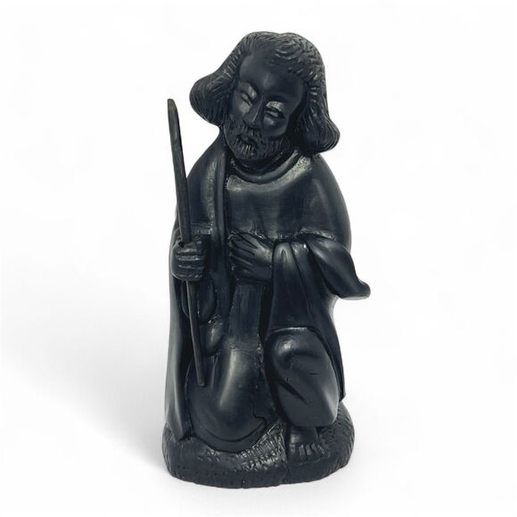 Vintage Hand Carved Ebonized Wood Kneeling ST JOSEPH / SAINT Statue 6.5" Figure - Picture 1 of 12